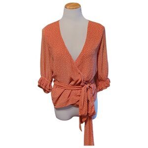 NWT Reset by Jane Cali Wrap Polka Blouse Coral size Small